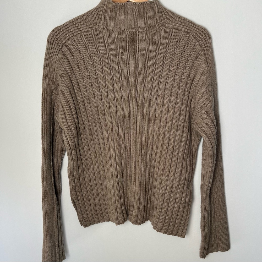 Abercrombie & Fitch Ribbed Cable Knit Mock Neck Long Sleeve Sweater XS Tan Beige - Picture 6 of 8